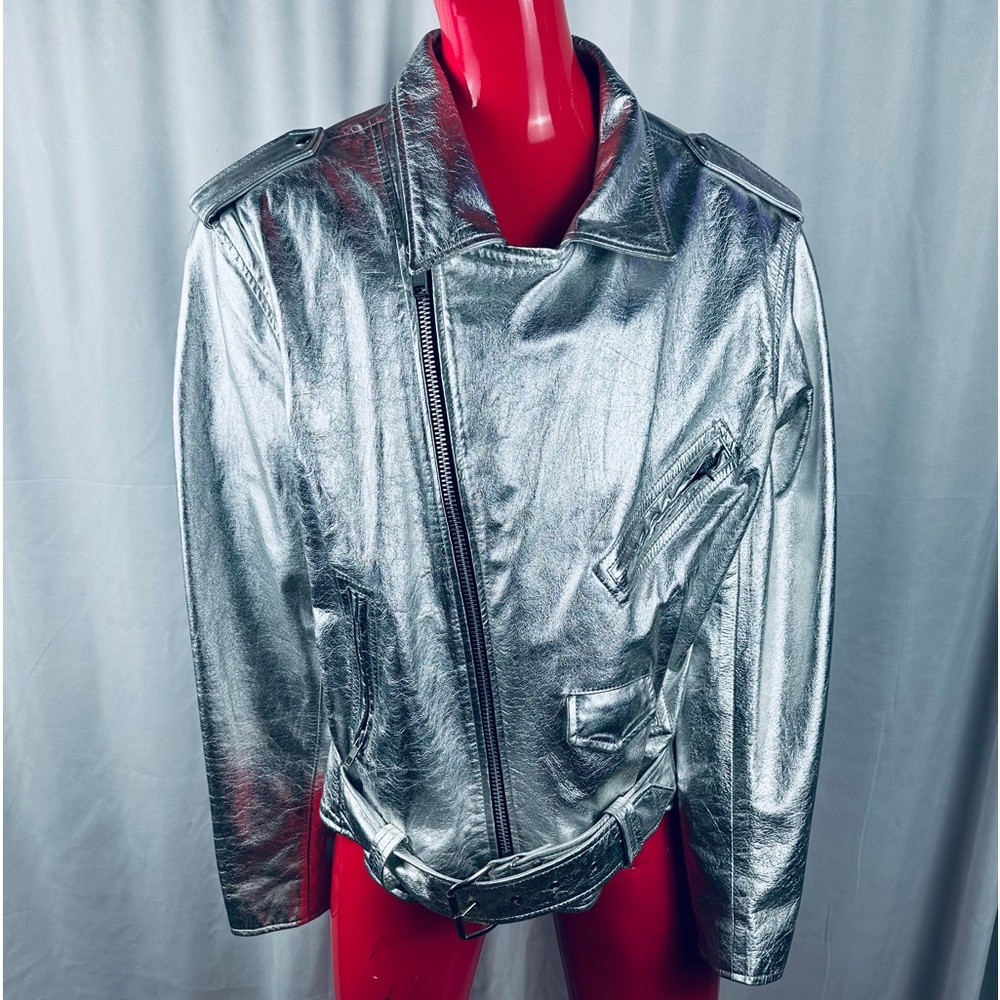 RARE Vintage LA Roxx Hollywood Metallic Silver Motorcycle Jacket - EXCELLENT!